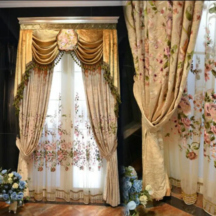 

2024 New Luxury Embroidered Jacquard Colorful Embroidered Curtains Chenille Blackout Curtains for Living Room and Bedroom