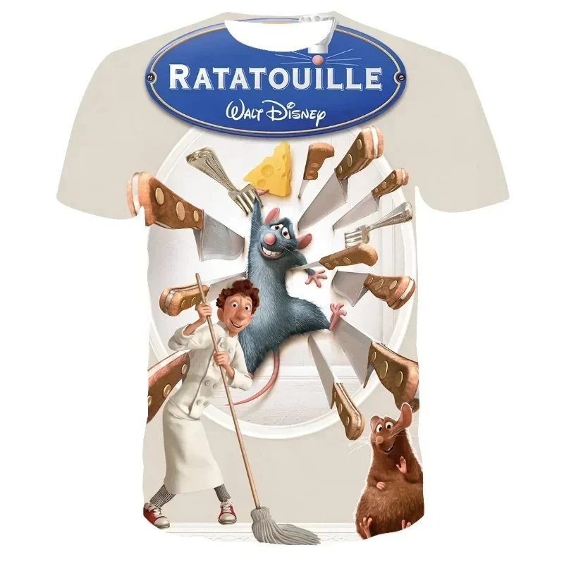 Ratatouille Boys Girls T-shirt Disney Men's T-shirt 3D Print Cartoon Short Sleeve Oversized Men's T-shirt MINISO Men's Clothing