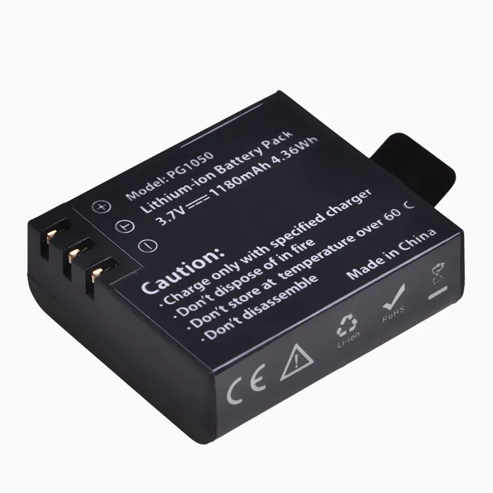 1180mAh akumulator PG1050/ładowarka do kamery akcji Campark/APEMAN/DBPOWER/WiMiUS/AKASO EK7000/Brave 4/SJ4000