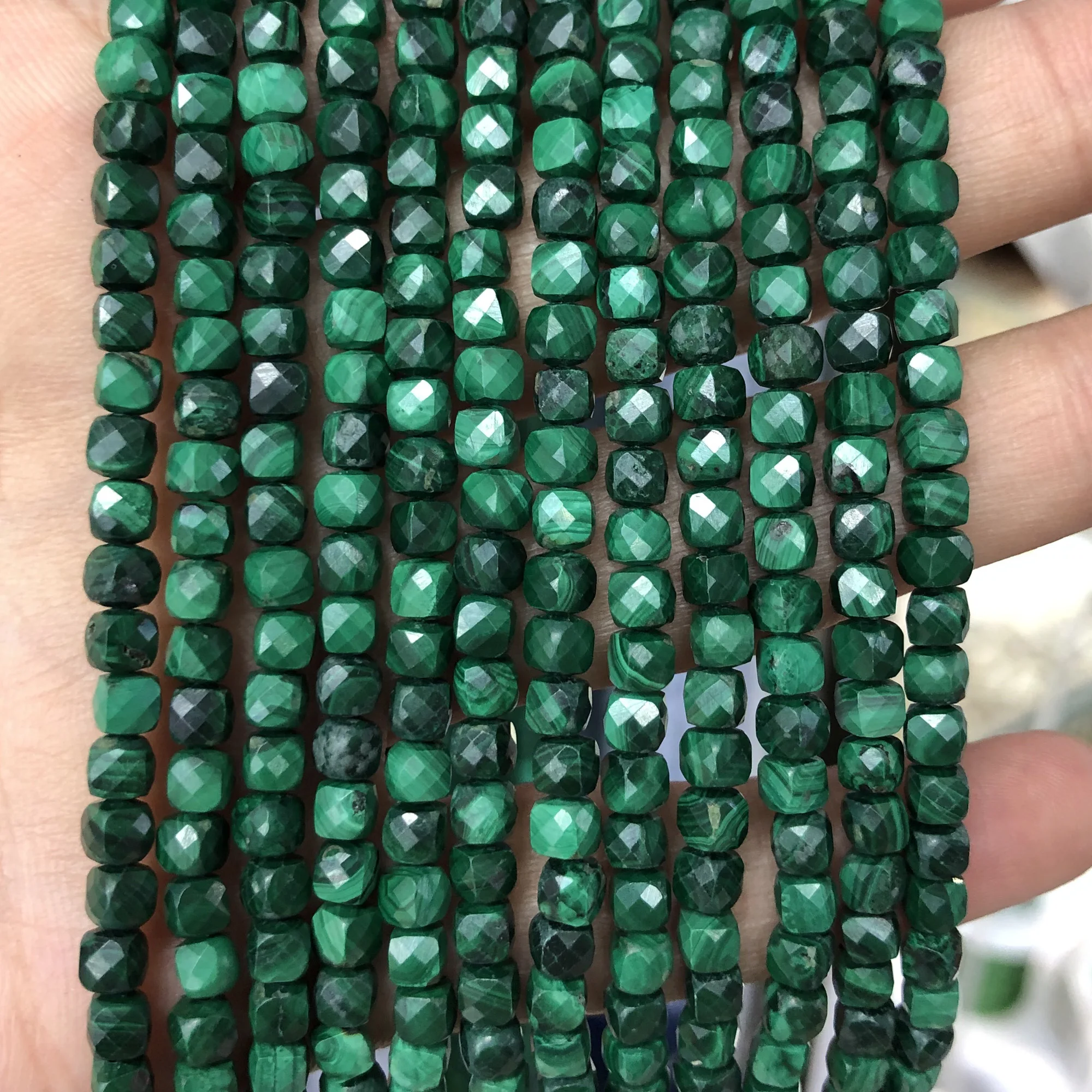 

Malachite Cube Faceted Beads Natural Stone Beads Green Gemstone Beads For Bracelet Necklace 4-5mm 15''