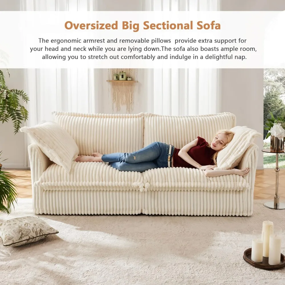 Oversized Modular Sectional Sofa with Movable Ottoman,83.4” L-Shaped Comfy 2-Seat Sofa Couch Upholstered Deep Seat Couches with