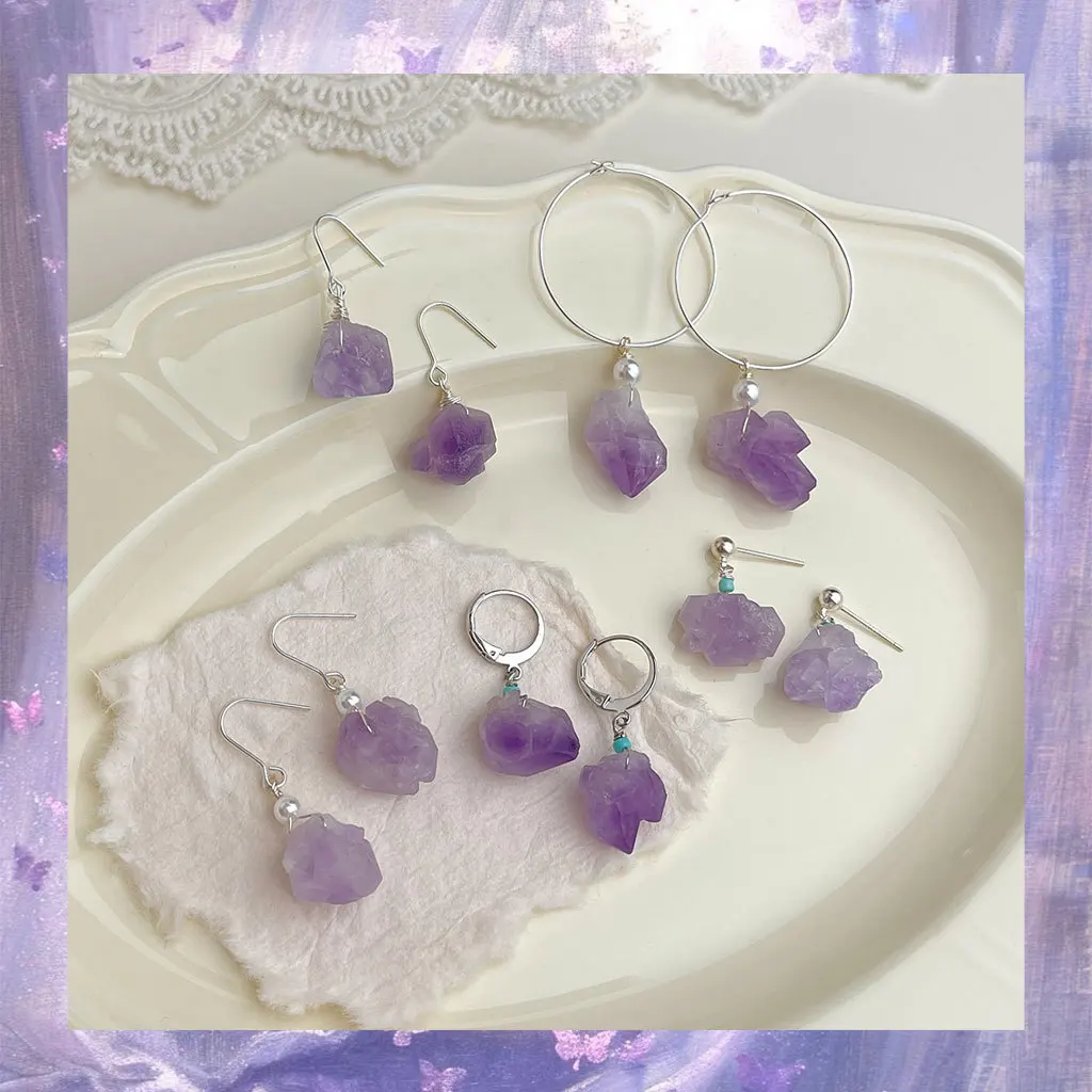 

DIY accessories French lavender amethyst earrings, gentle and elegant temperament, handmade earrings, new Chinese national style