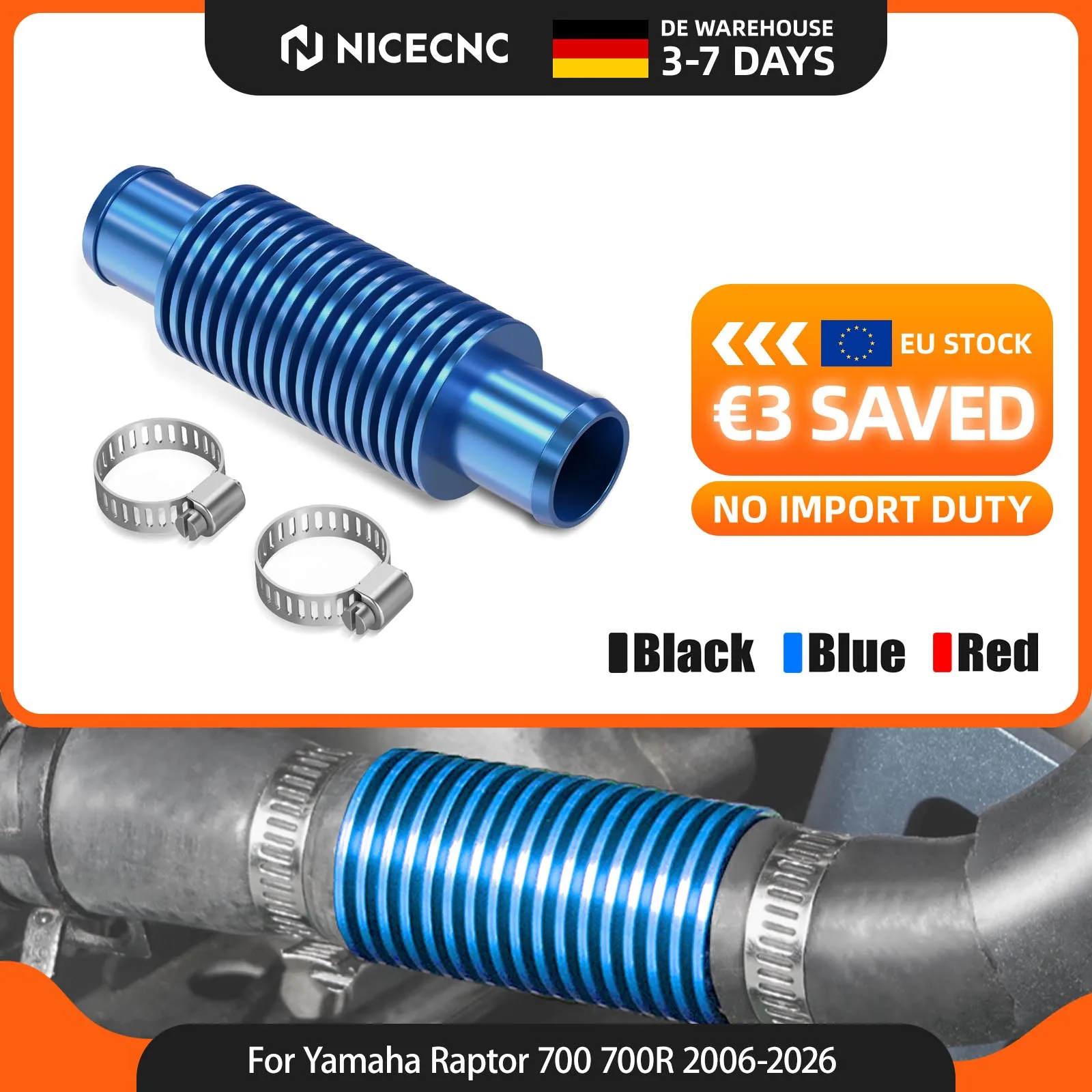 NICECNC Raffreddatore ad acqua in linea per Yamaha Raptor 700 ATV, Banshee 350, Blaster 200, compatibile con tutti i modelli, tubo con diametro interno di 0,76"