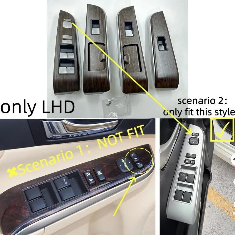 For Toyota Camry 2012-2017 4pcs Window Glass Lifter Switch Panel Trim Cover Kit Part Numbers: 74271-06330 74272, Without Battery