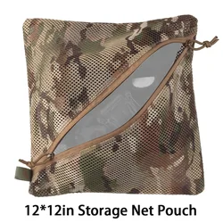 12*12in Storage Mesh Pouch Outdoor Travel Sundries Net Bag Wontons Organize Accessories Utility Pocket Tactical Airsoft Military