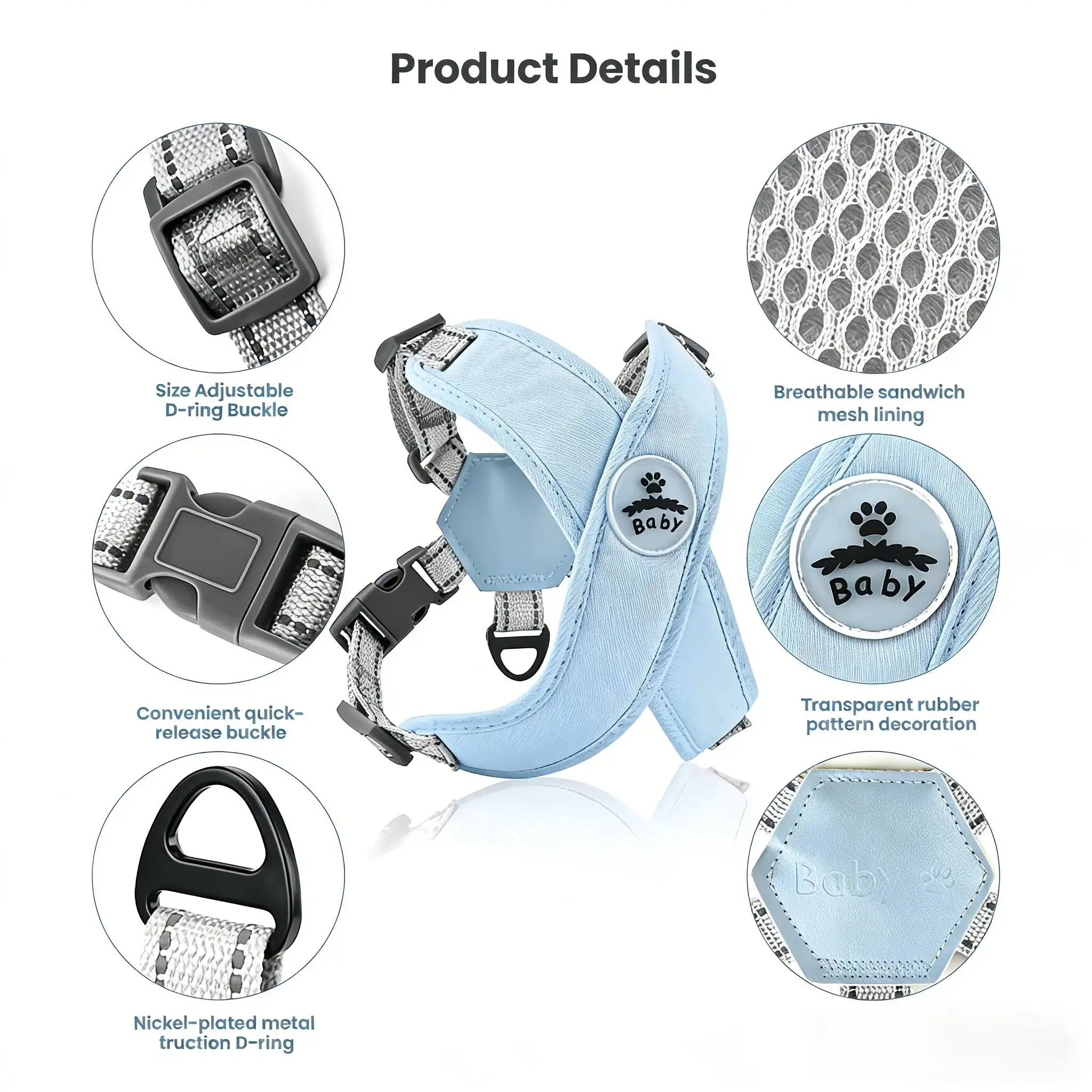 Hundegeschirr und Leine Set für Kleine und Mittelgroße Hunde Outdoor-Spaziergänge Verstellbares Reflektierendes X-förmiges Geschirr Welpen-Haustierzubehör – Detail 5