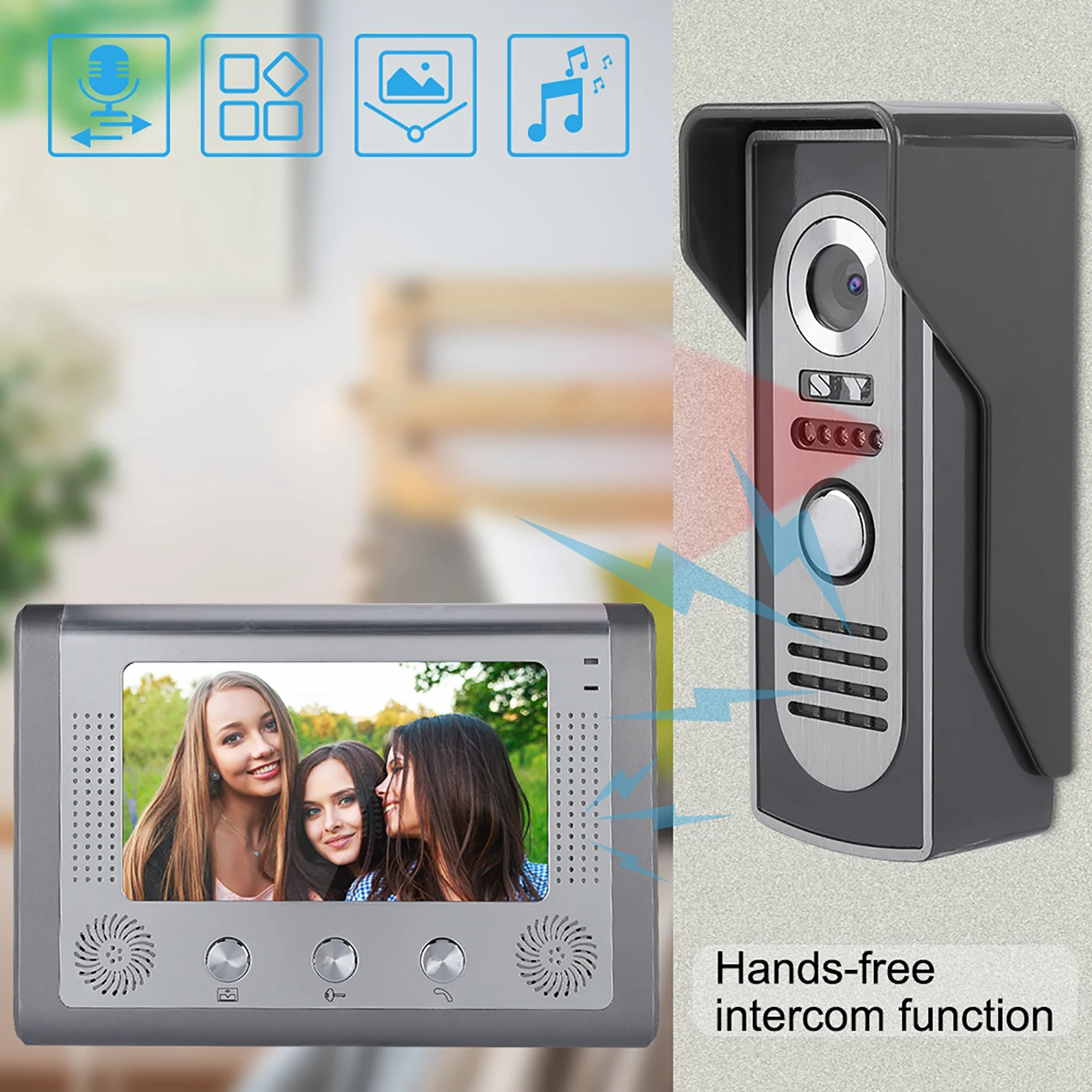 7inch Wired Video Doorbell with Night Vision Intercom Door Phone HD Camera 2 Way Audio Weatherproof Security Doorbell for Home