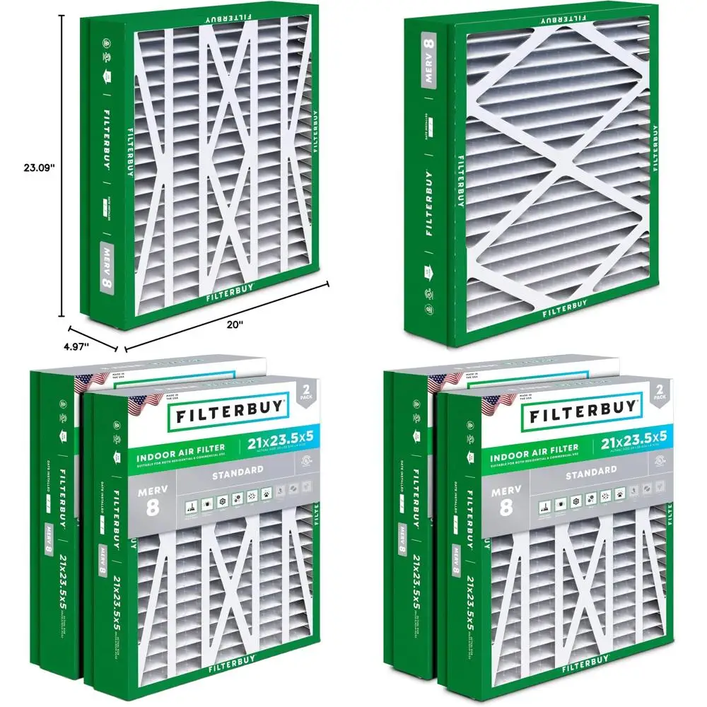 

2-Pack 21x23.5x5 MERV 8 Air Filters for Dust & Allergy Relief, Suitable for Pleated HVAC AC and Furnace Filters