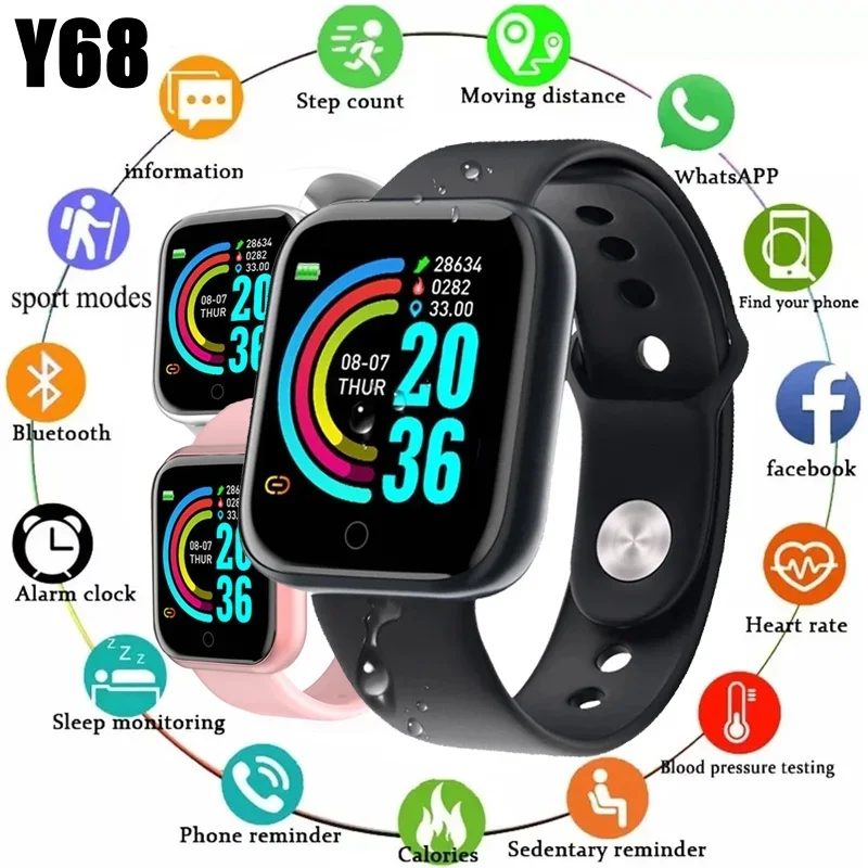 

Smart Watch Y68 Men Women Wristwatches D20 Smartwatch Electronic Clock Fitness MonitorDigital Watches For Xiaomi Huawei reloj