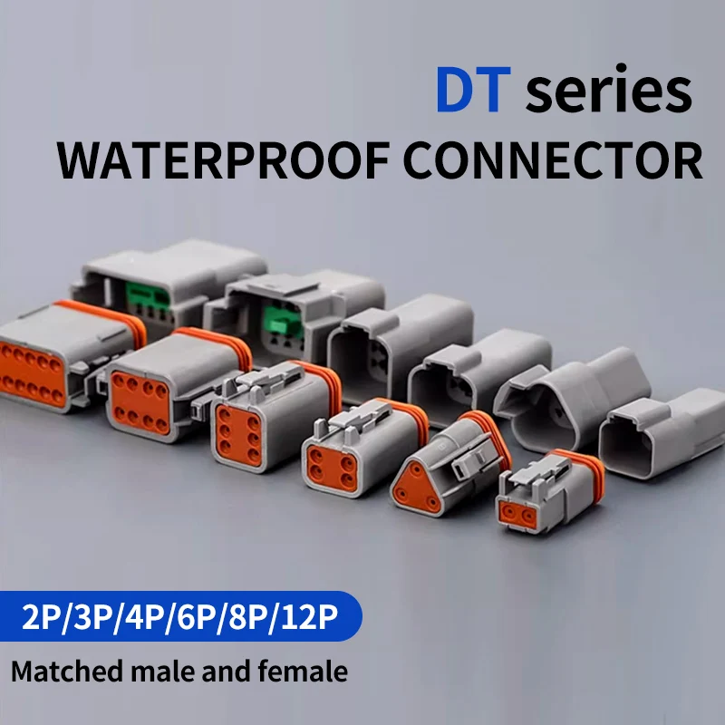 1set Deutsch DT Connector DT06-2S/DT04-2P 2P 3P 4P 6P 8P 12Pin Waterproof Electrical Gray Connector For car Motor Pins 22-16AWG