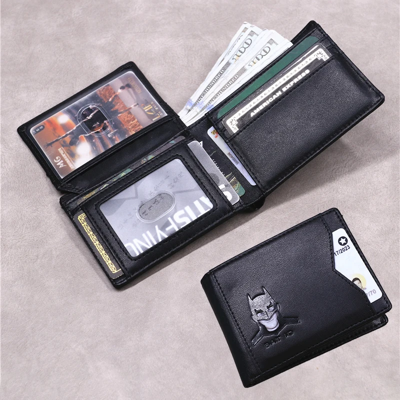 Bat ID Wallet For Men Rfid Blocking PU Leather Mens Wallet With Cutout Superhero Face Eyes Mask Multi Card Holder 2 ID Windows