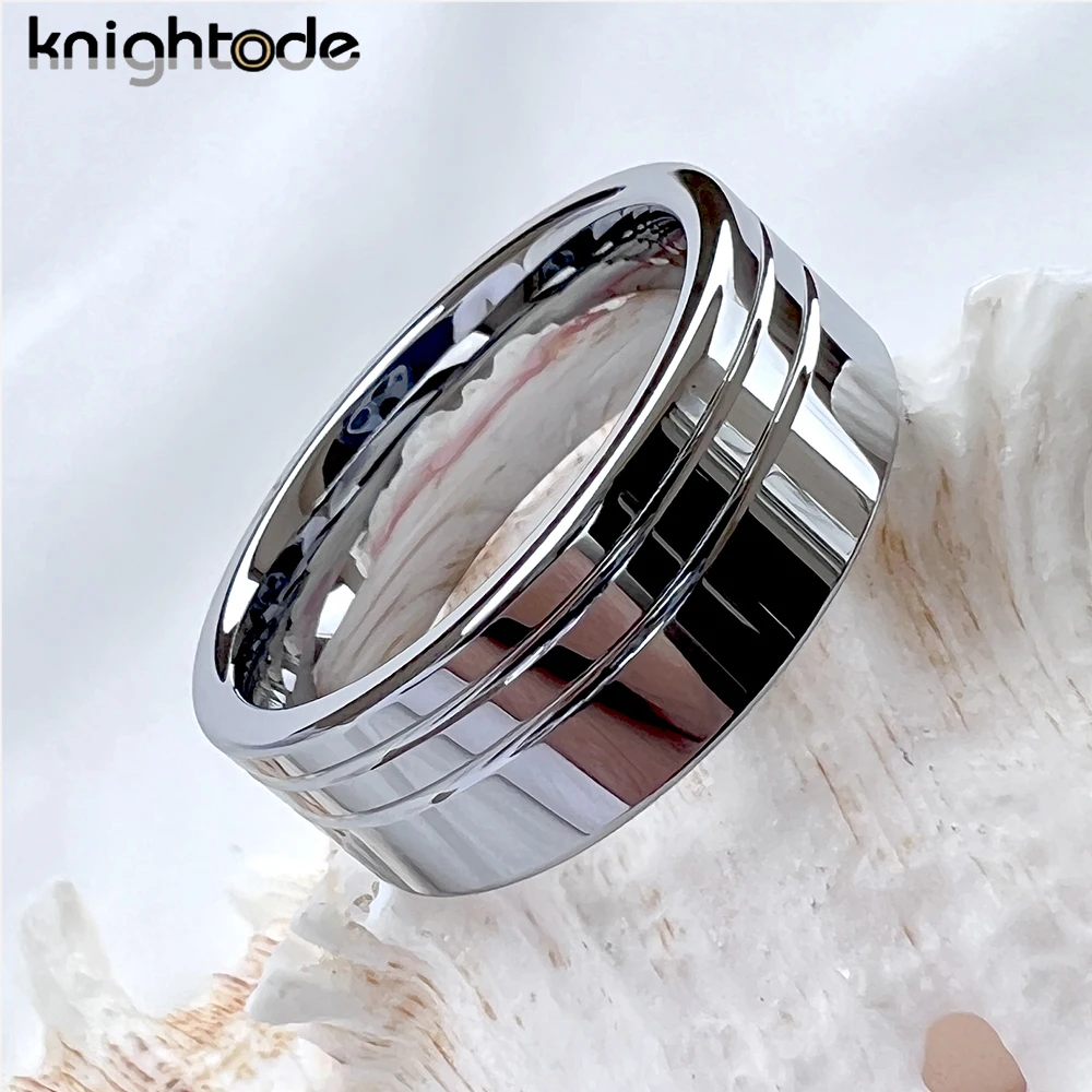 6mm 8mm Width Tungsten Carbide Rings Two Offset Grooves Simple Fashion Men Women Wedding Band Flat Brushed Polished Comfort Fit