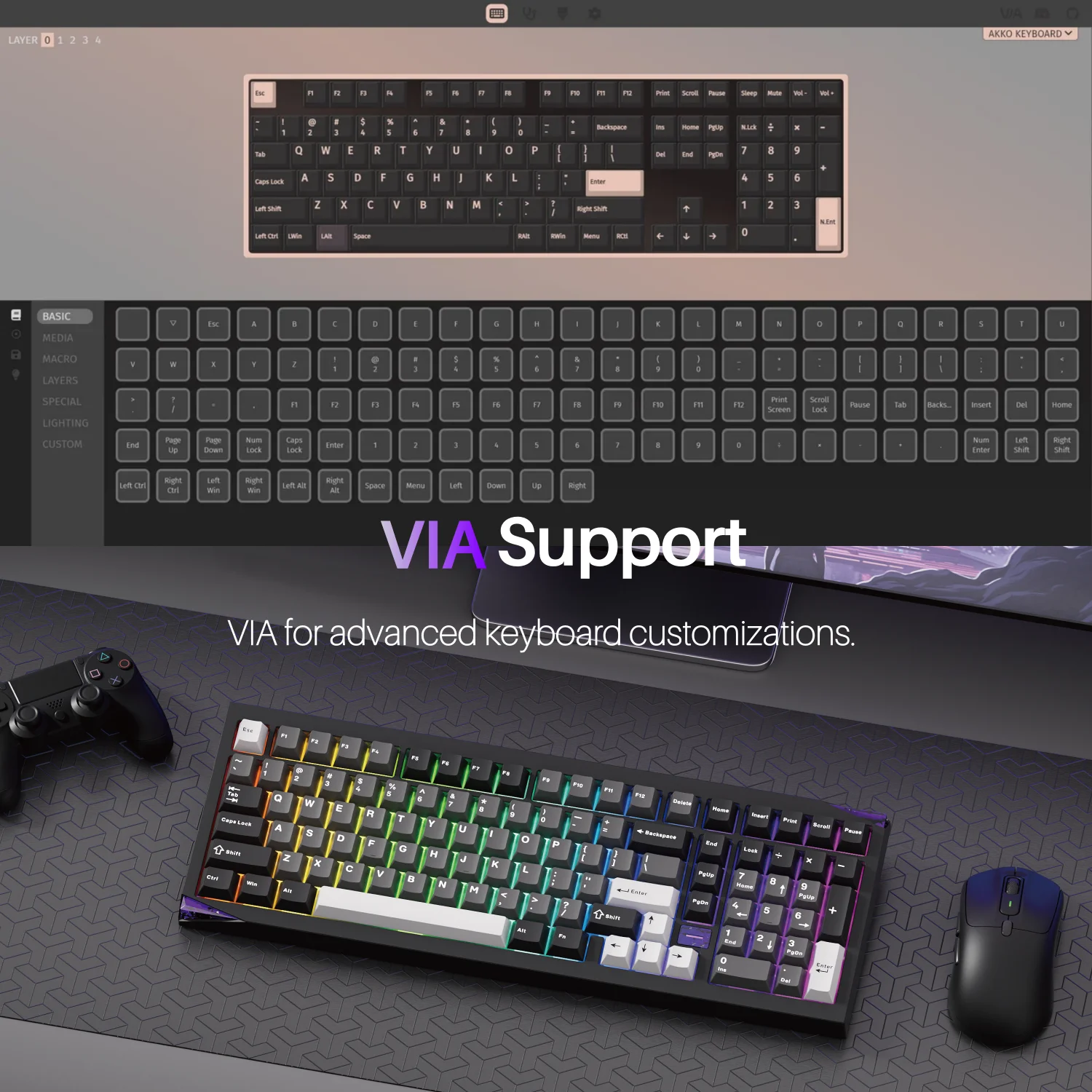 Akko VIA Custom Mechanical Keyboard 102 Keys Hot-swappable RGB Wireless Gaming Keyboard Rapid Disassemble Aluminum CNC Gem 02