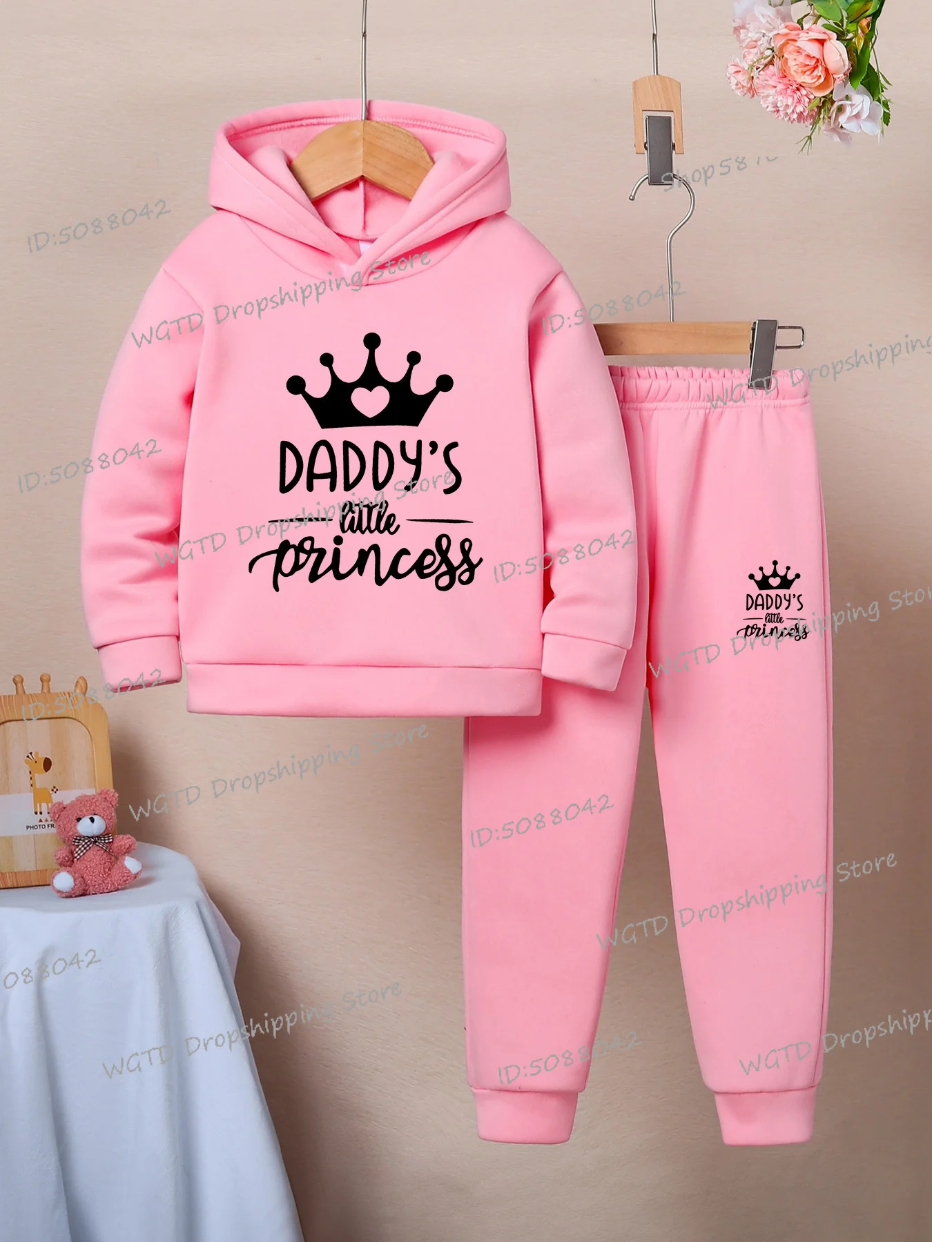 

Повседневная детская толстовка и штаны с рисунком короны «Маленькая принцесса Дади», комплект из 2 предметов, осенне-зимний модный наряд с длинными рукавами для девочек