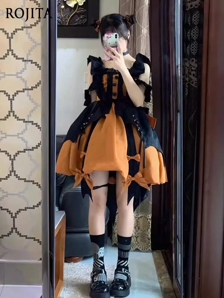 

Lolita Pumpkin Color Little Witch Dress JSK Lolita Puffy Cute Princess Dress Halloween Vintage Square Collar kawaii dress