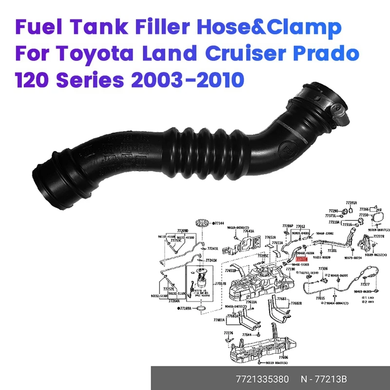 Tuyau de remplissage de carburant précieux pour voiture, collier de serrage, Toyota Land Cruiser, Prado, série 77213, 35380-120, 2003, ligne de tuyau d'huile, 2010-7721335390
