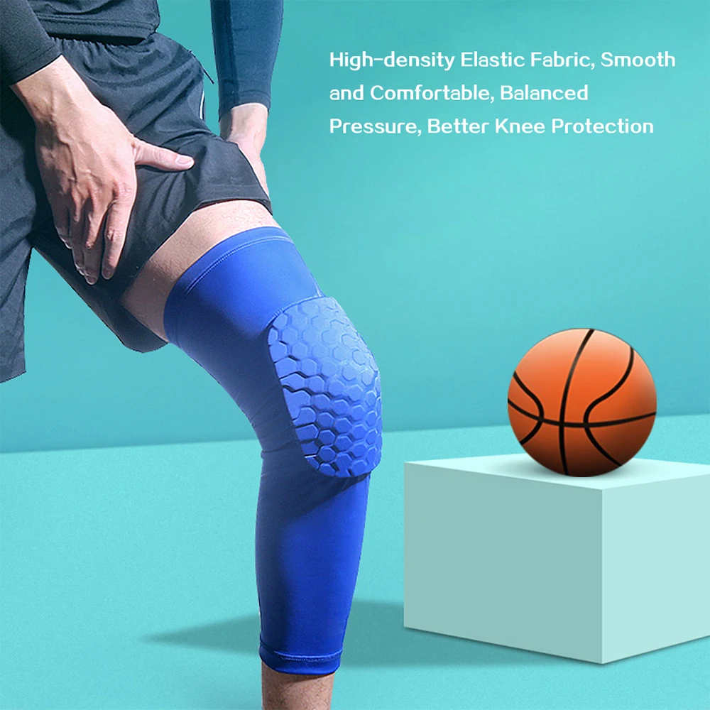 BraceTop 1 PC Honeycomb Basketball Knee Pads Long Design Gym Compression Leg Sleeves Kneepad Volleyball Protector Brace Support