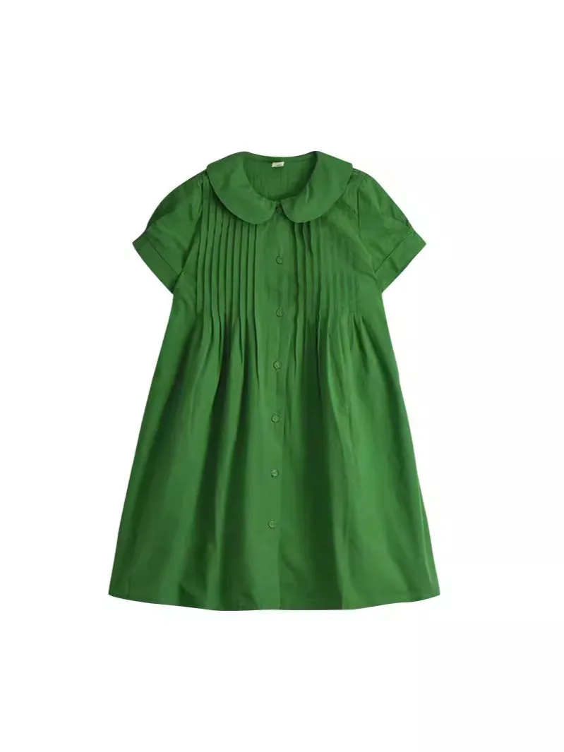 Fashion Girls Clothing Summer Toddler Girl Dress Green Bow Doll Collar Soft  Comfortable Cotton Puff Sleeve Children  Kids Dress