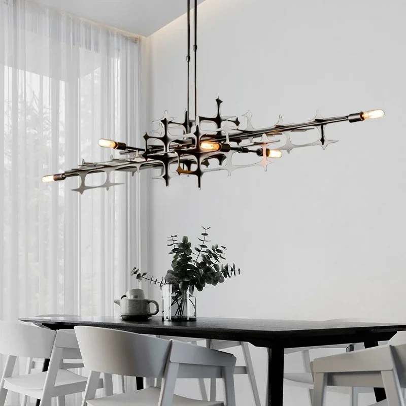 

Postmodern Light Luxury Restaurant Chandelier Nordic Led Pendant Light Creative Geometric Bar Front Desk Stainless Steel Lamp