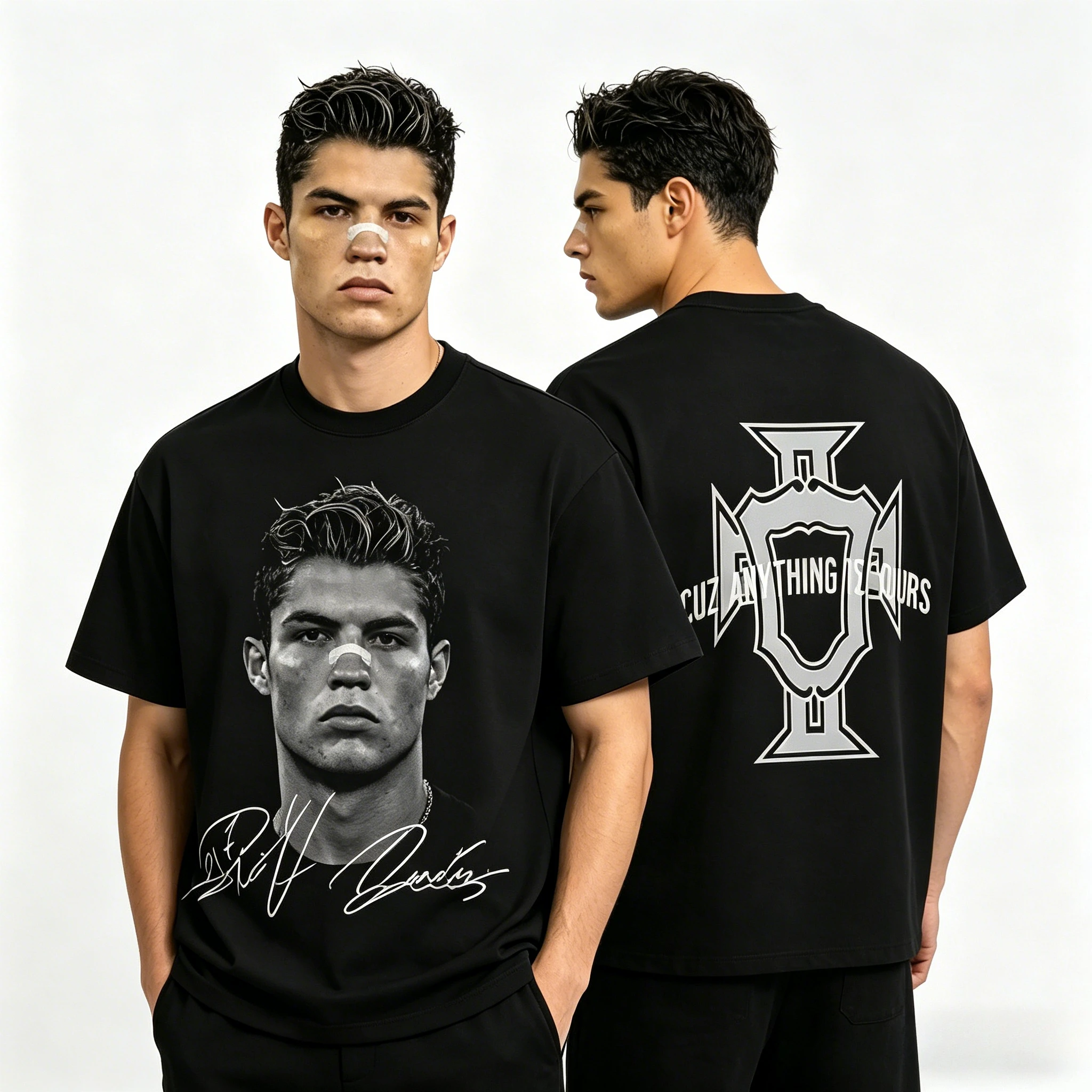 Cristiano Ronaldo Portugal Football T Shirt for Men CR7 Signature Graphic Tee 100% Cotton Oversized Casual Short Sleeve view 2