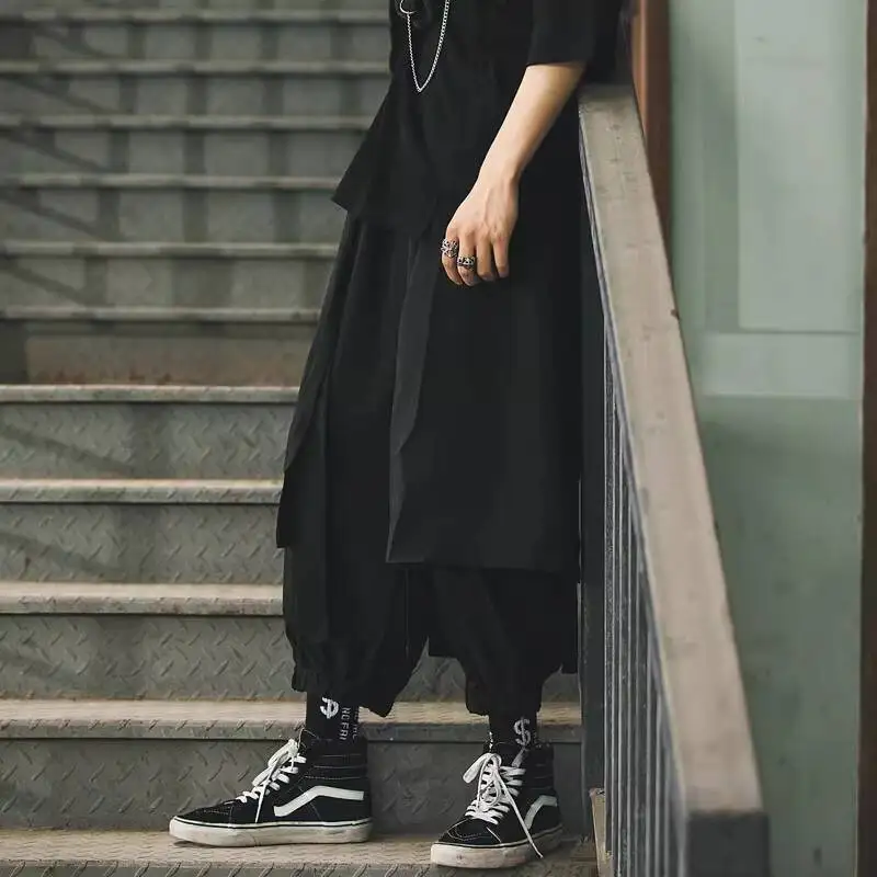 

Мужские повседневные брюки-джоггеры унисекс темного цвета для полных ног, широкие брюки в стиле casual для мужчин