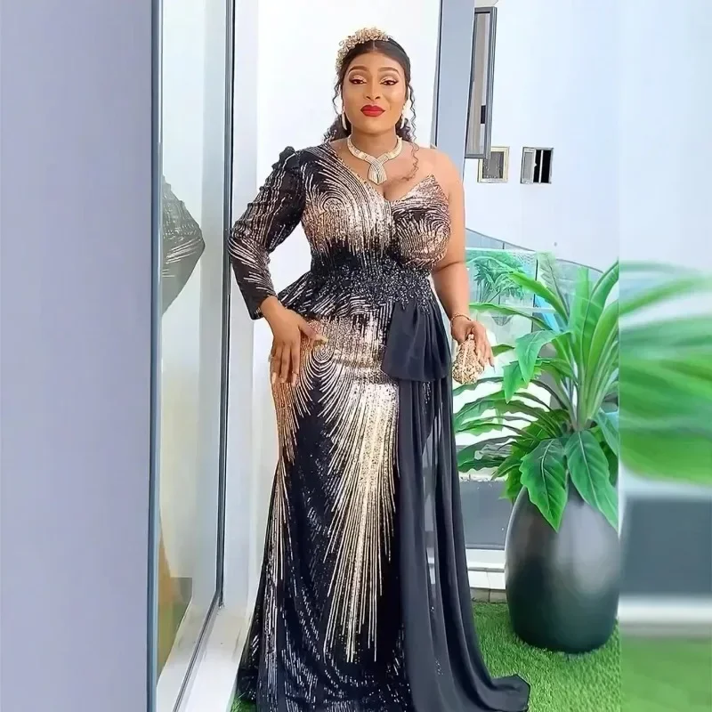 

African Dresses for Women 2025 Plus Size Sequin Evening Party Long Dress Dashiki Ankara Outfits Robe African Clothes Fashion