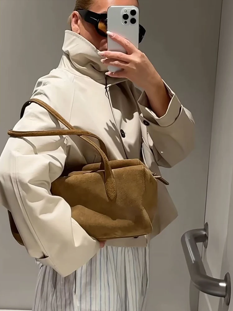 

HH Women 2025 Single Breasted Pocket Decoration Waterproof Short Trench Coat Female High Street Casual Long Sleeve Jacket Mujer