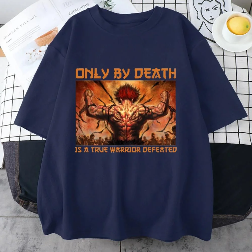 Anime Only by Death Is a True Warrior Defeated Cool Pattern Printed T-shirt Youth Outdoor Casual Round Neck Short Sleeve Shirt