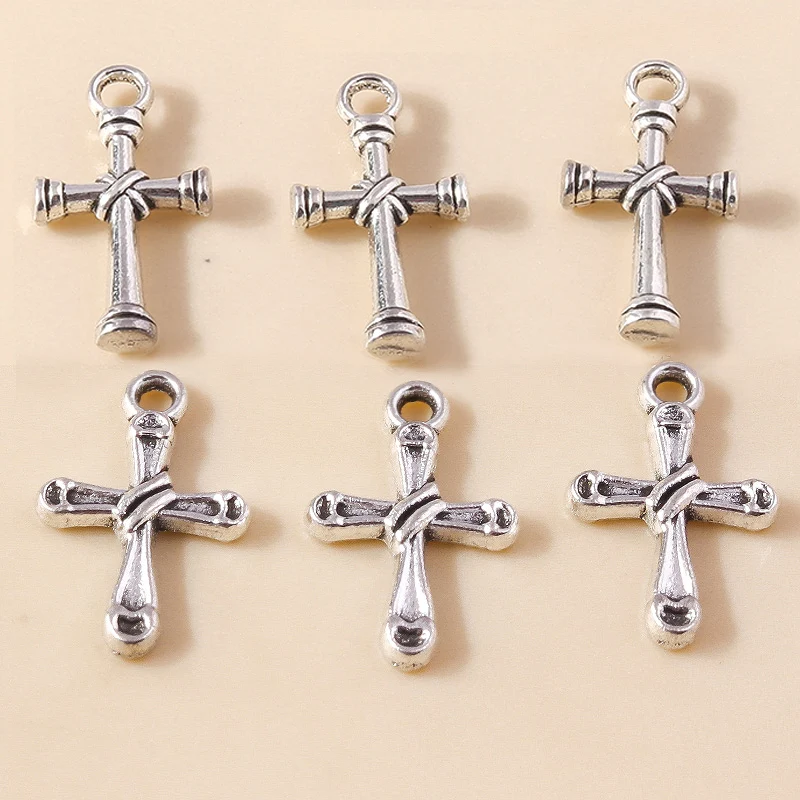 Leslie 30 Stück Antik-Silberfarbene Metall-Jesus-Kreuz-Anhänger für DIY-Schmuckherstellung, Armbänder, Halsketten – Detail 3
