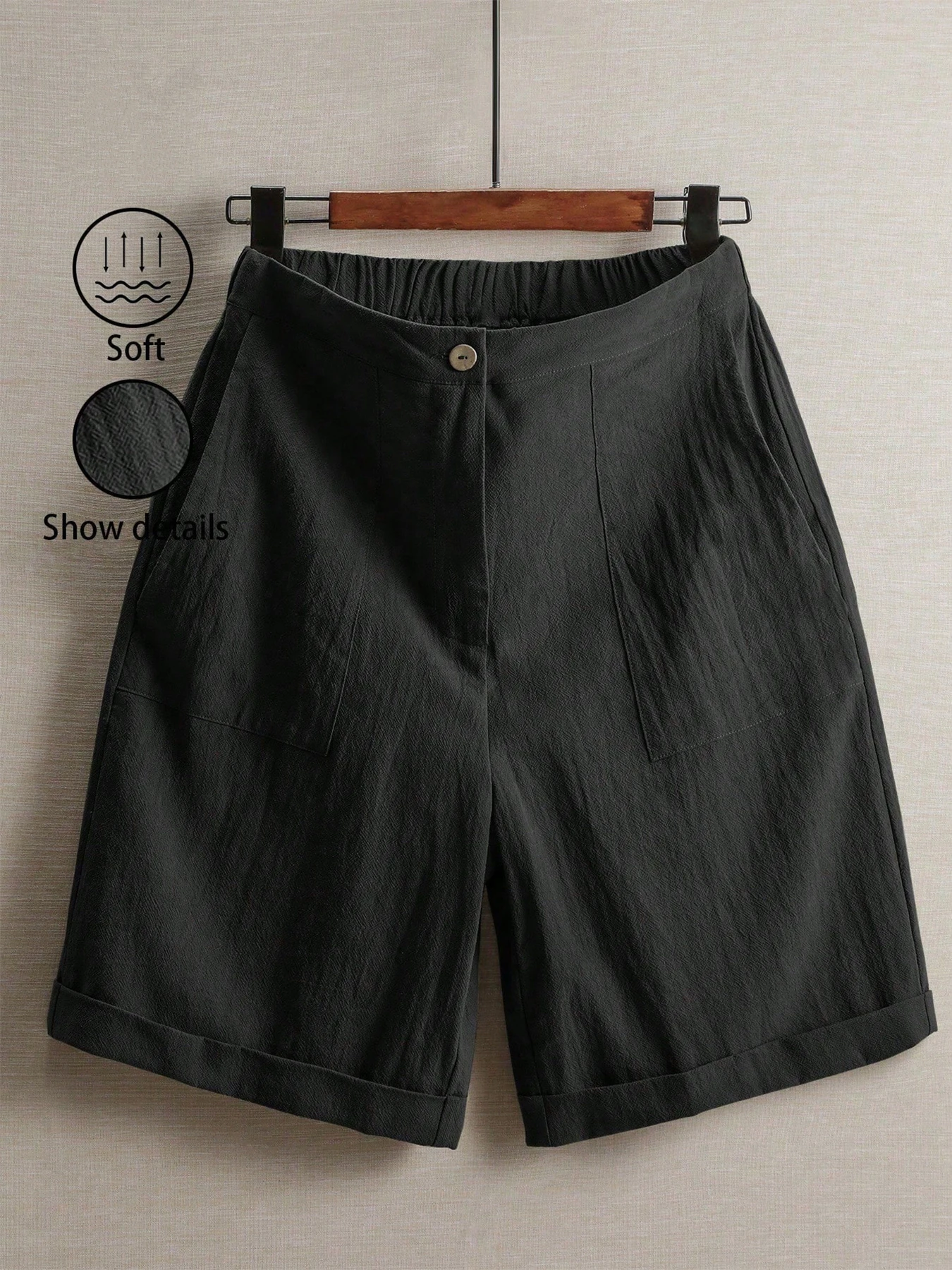 Sommerliche, leichte Damenhose mit fünf Taschen, weite, bequeme, gerade geschnittene Damenhose mit hoher Taille, modische Sport- und Freizeithose für den Außenbereich. – Detail 2