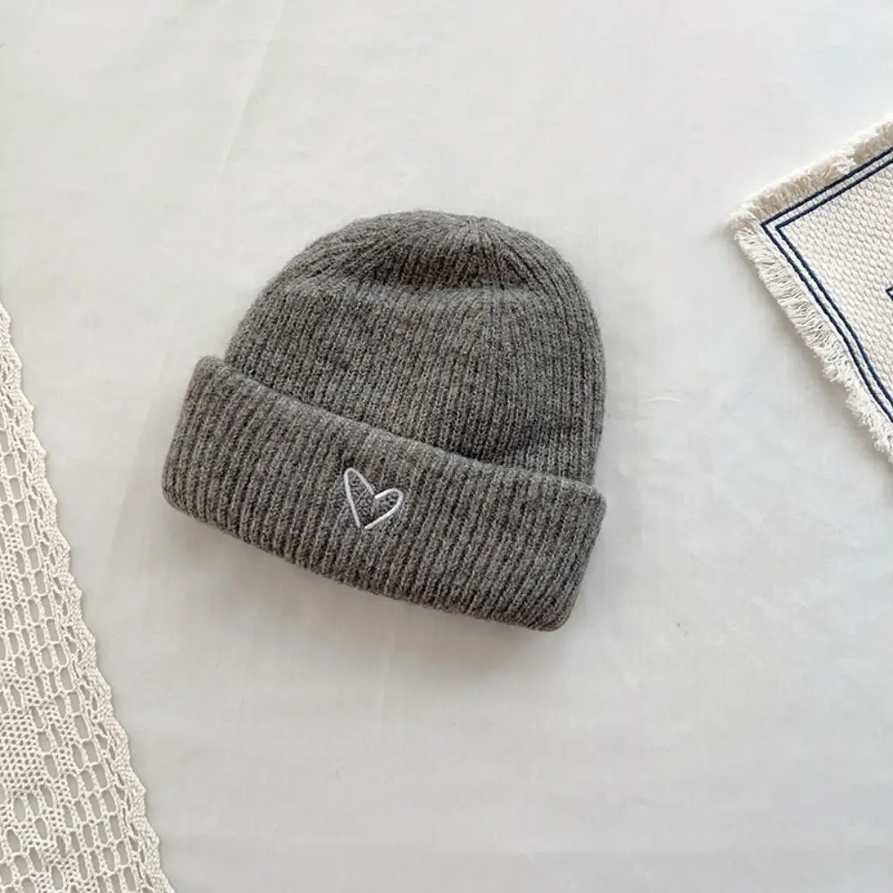 Soft Children's Knitted Hat Winter Love Heart Embroidery Windproof Ear Protection Cap Thick Warm Beanies Hat