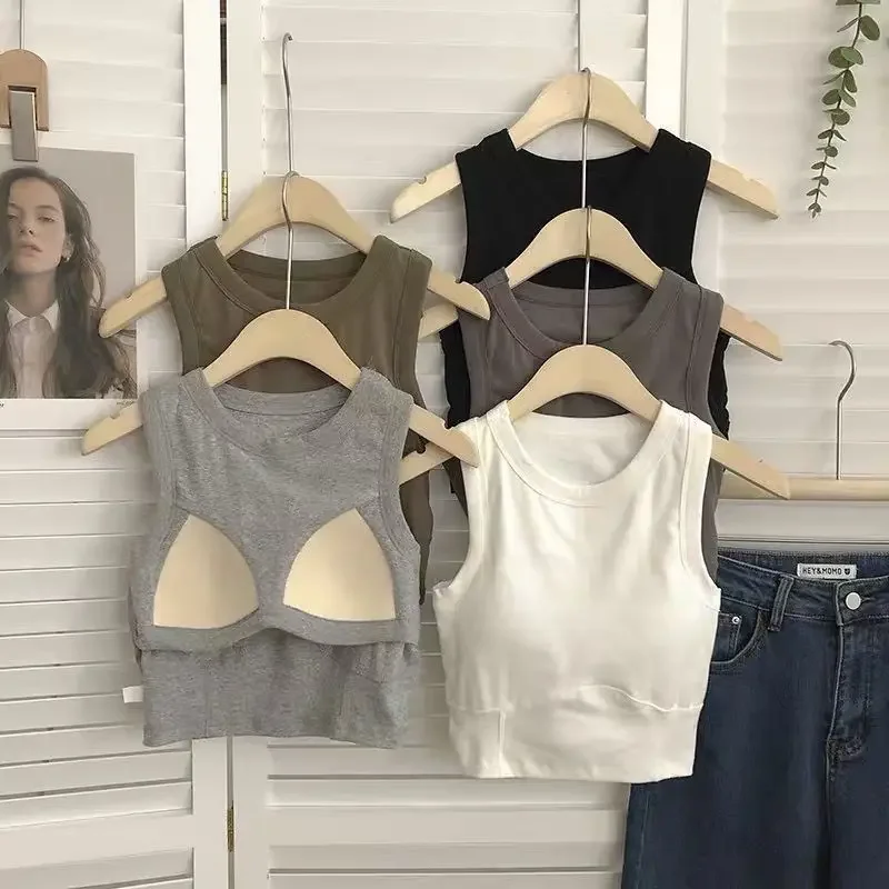 

Women Sleeveless Vest Beautiful Back Sports Bra Slim Tube Top Underwear With Bra Pads Undershirt Elastic Korean Crop Top