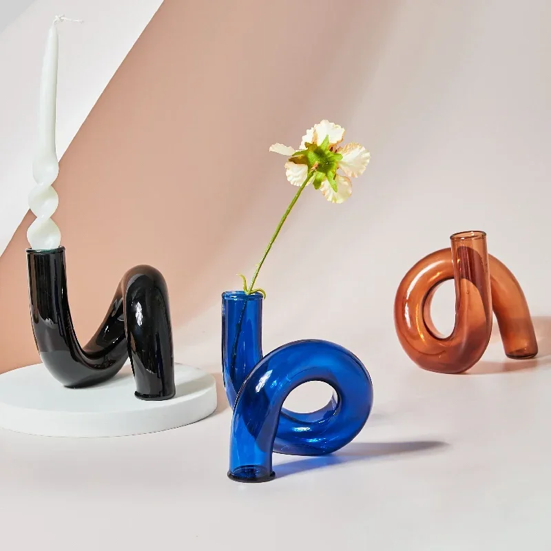 

Bending Glass Vase for Flowers, Nordic Table Decor, Candle Holder, Living & Dining Room Ornament
