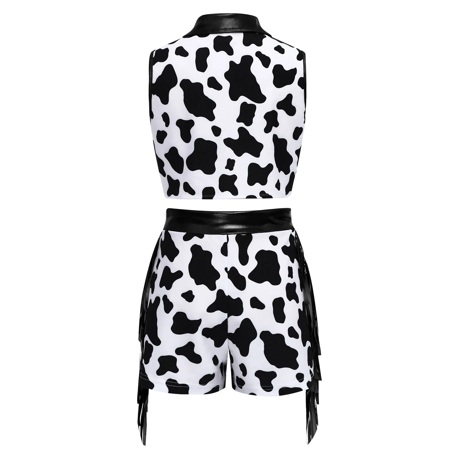 Disfraces de vaquera occidental con estampado para niñas, Top sin mangas con flecos y pantalones cortos con borlas laterales, traje para Halloween y Carnaval