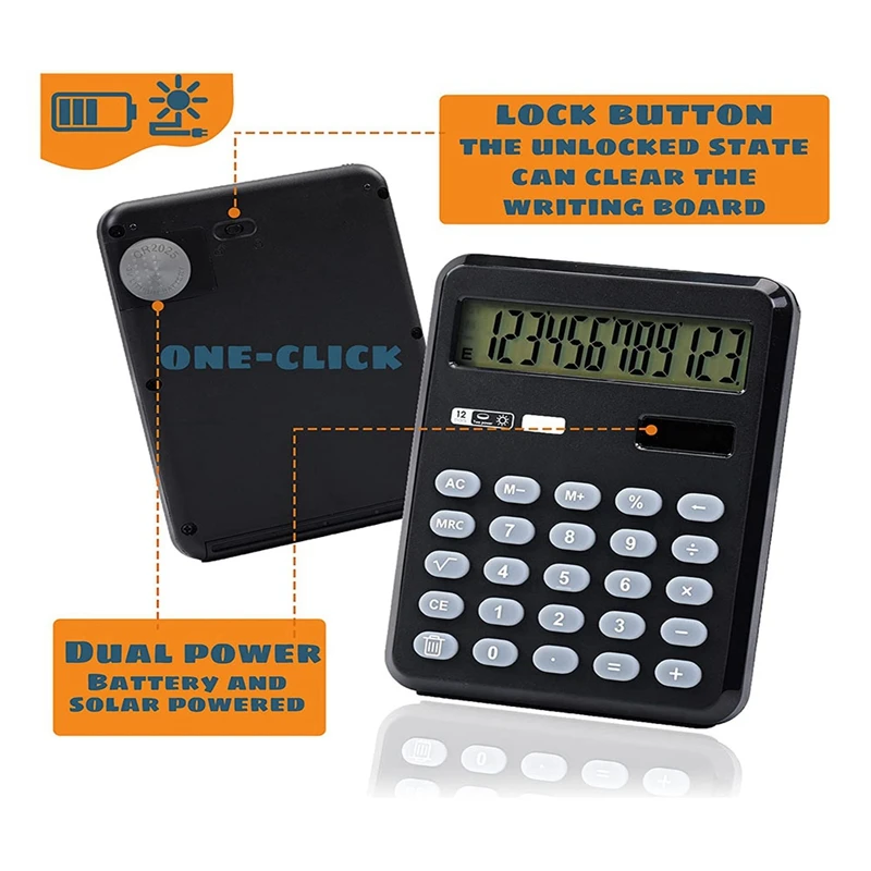 Bolso Calculadora Solar e Bateria, 12 Dígitos, Desktop, Dual Power, Office, Home