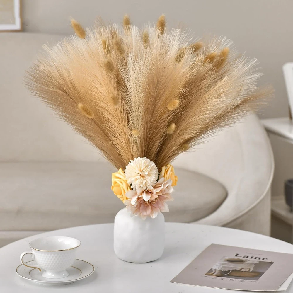 15Pcs Pampas Grass Realistic Artificial Stems Home Decor 55CM Fake Plant for  Garden Wedding Decoration Vase Filling Ornament view 3