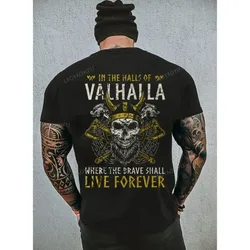 男性用半袖バイキングレジェンドTシャツ、勝利、または渦巻き、クラシックコットンTシャツ、ドディンプリント