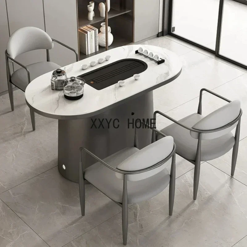 

Stone Plate Tea Table and Chair Set Light Luxury Metal Household Rectangular Office Tea Table Table and Chair