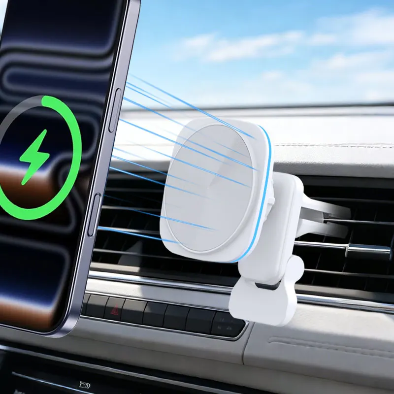 15W Magnetic Car Wireless Charger With LED Air Vent Clip Phone Holder For Magsafe iPhone 17 16 15 14 13 12 Pro Max Fast Charging