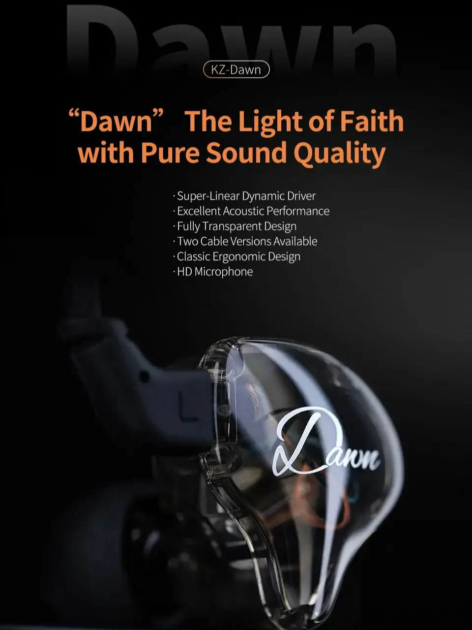 KZ Dawn HiFi-oortelefoon 10MM Dual Dynamic Drive Bass-oordopjes In-ear monitor Gaming Sport Muziek DJ Podium Ruisonderdrukking Hoortelefoon - afbeelding 2