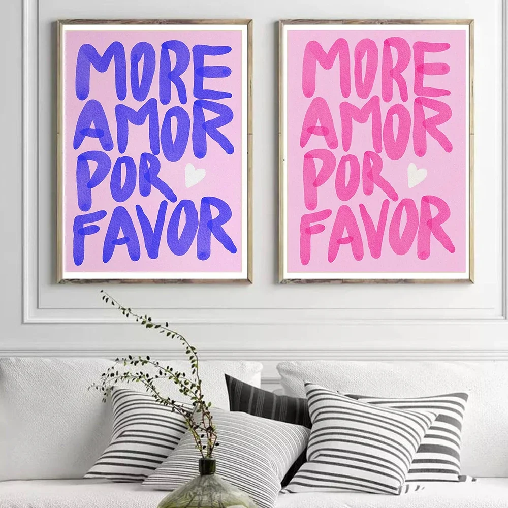 

Minimalism More Amor Por Favor Colorful Blue Pink Love Quotes Wall Art Canvas Painting Poster for Living Room Home Decor