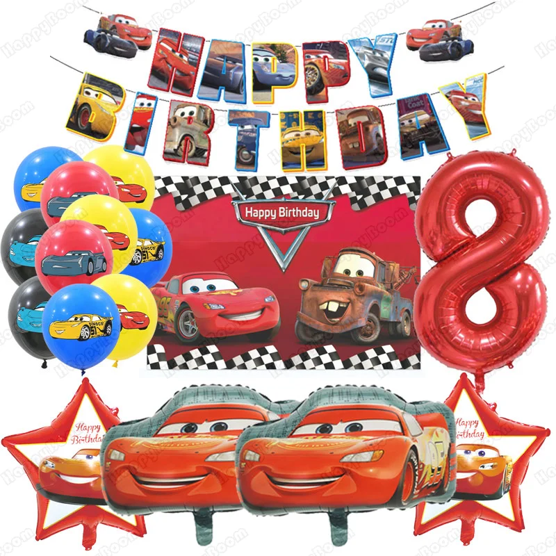 Auto's Ballonnen Bliksem Auto Feestdecoratie Gelukkige Verjaardag Banner Verjaardagsfeestje Decoraties Benodigdheden Feestfoto Prop