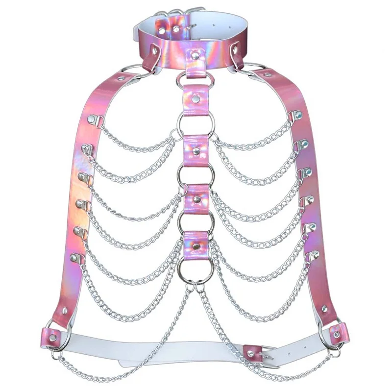 Decopunk Holographic Body Chain Harness Top Punk Women Holo Rainbow Waist Jewelry Festival Rave Outfit Designer Belt Women