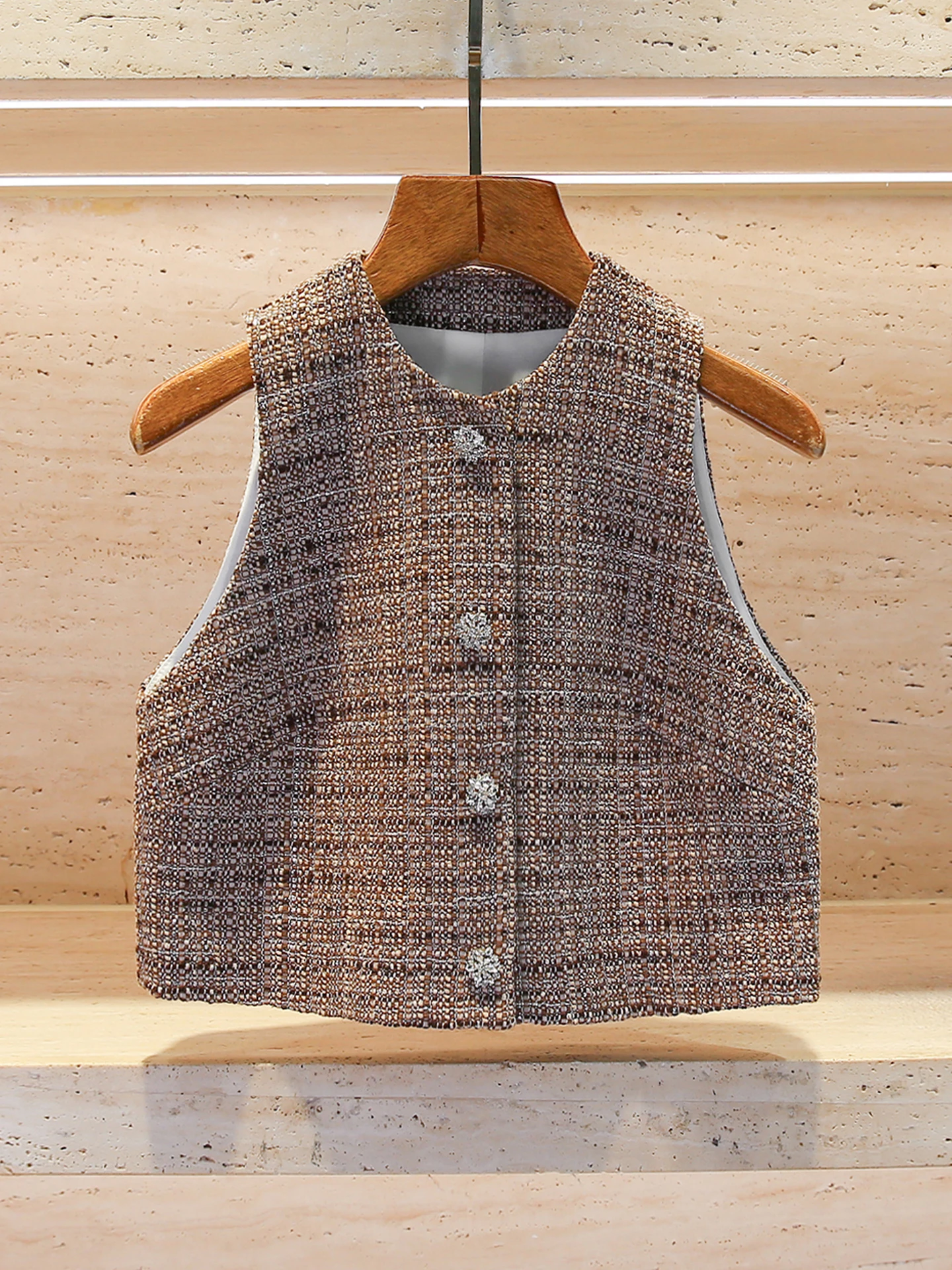 

S Home South Oil Высококачественный женский твидовый жилет Faion 2023, осень в стиле ретро, маленький твидовый жилет на пуговицах, ор-длина