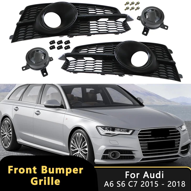 

2x Front Bumper Fog Light Grill For AUDI A6 C7 2015-2018 S-Line Fog Lamp Cover With Fake Acc 4G0807681AG 4G0807682AG Accessories