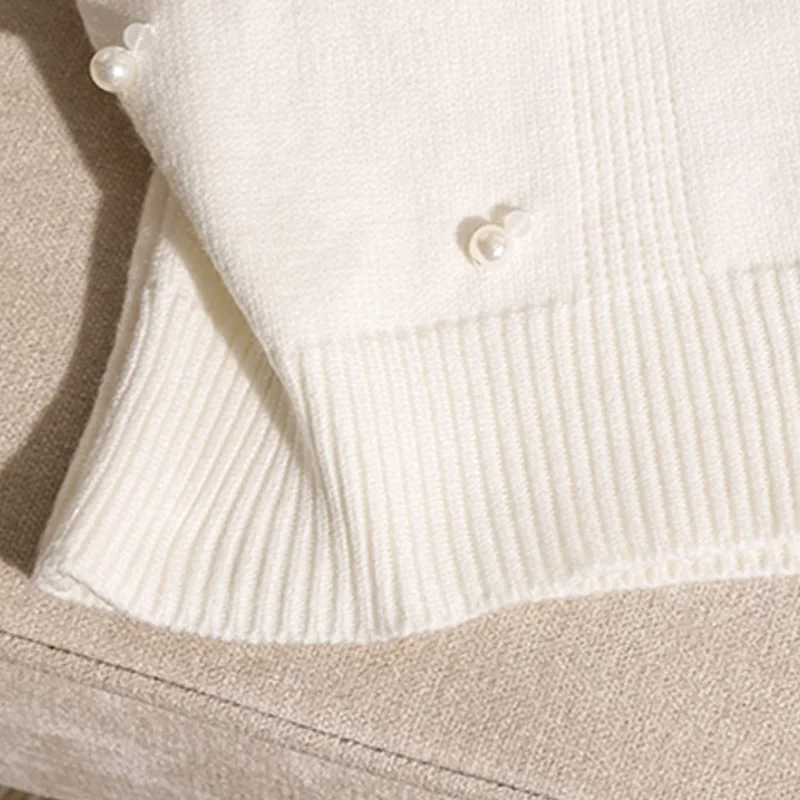 Modische französische Perlenweste mit Neckholder-Ausschnitt und Knoten am Rücken, gestrickt, für Damen – Detail 11