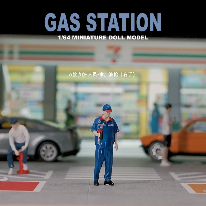 Kicarmod 1/64 Scale Model Gas Station Employee Figurine Collectible Doll Exquisite Figure for Fans in Scale Diecast Model Car