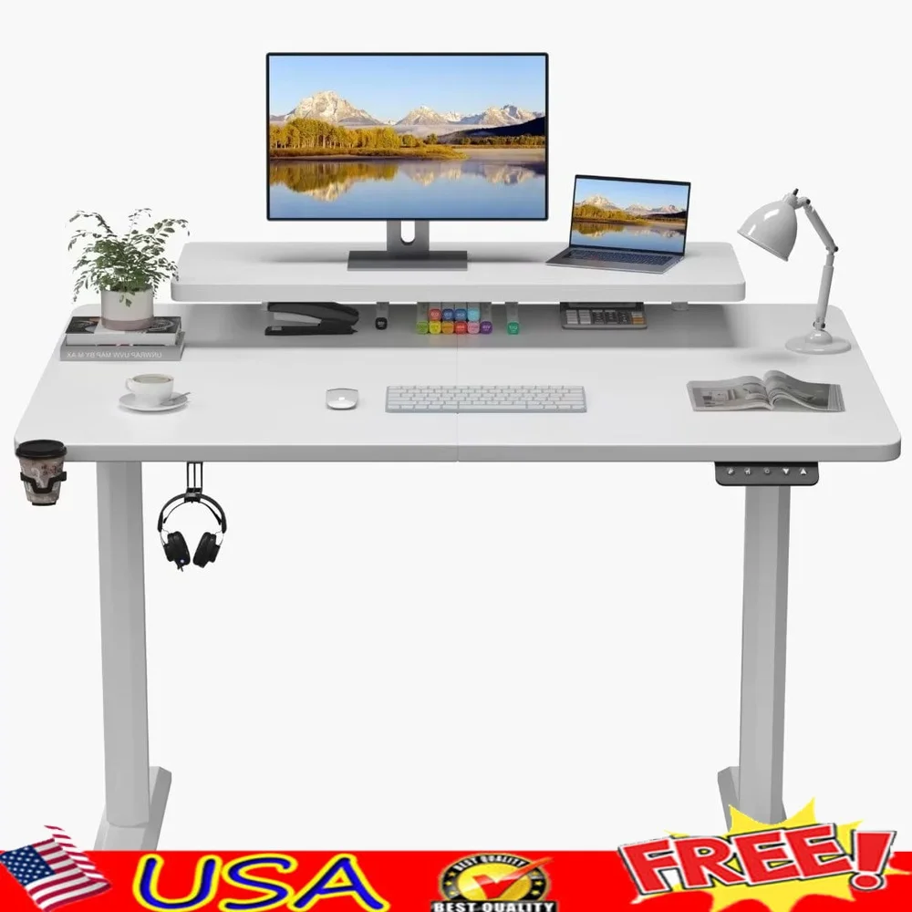 

Электрический стол с регулируемой высотой, эргономичная подставка для сидения, компьютерный стол, функция памяти, широкий деревянный верх, Т-образный металлический каркас