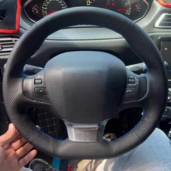 Black Car Steering wheel Cover DIY Microfiber Leather Breathable For Peugeot 308 2014 2015 2016 2017 Automotive Accessories