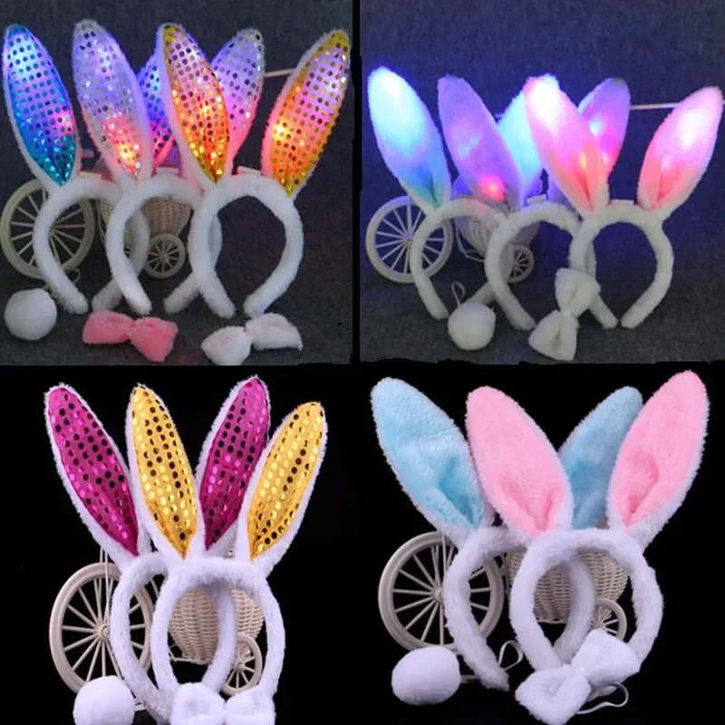 

12pcs Light Up Bunny Ears Headband LED Plush Hairbands for Party Decoration Women Girl Wedding Birthday Christmas Easter